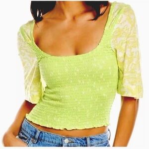 NWT Marigold Mix Print Smocked Top